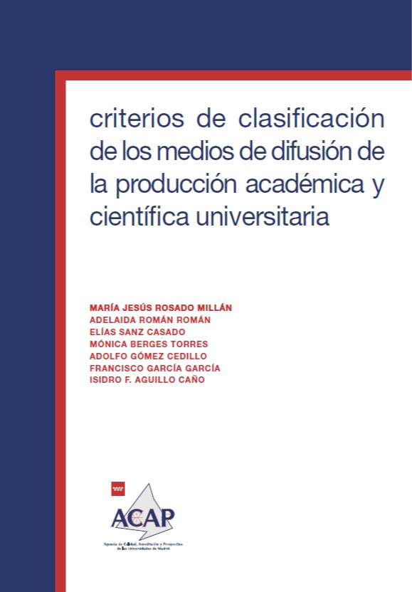 Portada de Criterios de clasificación de los medios de difusión de la producción académica y científica universitaria