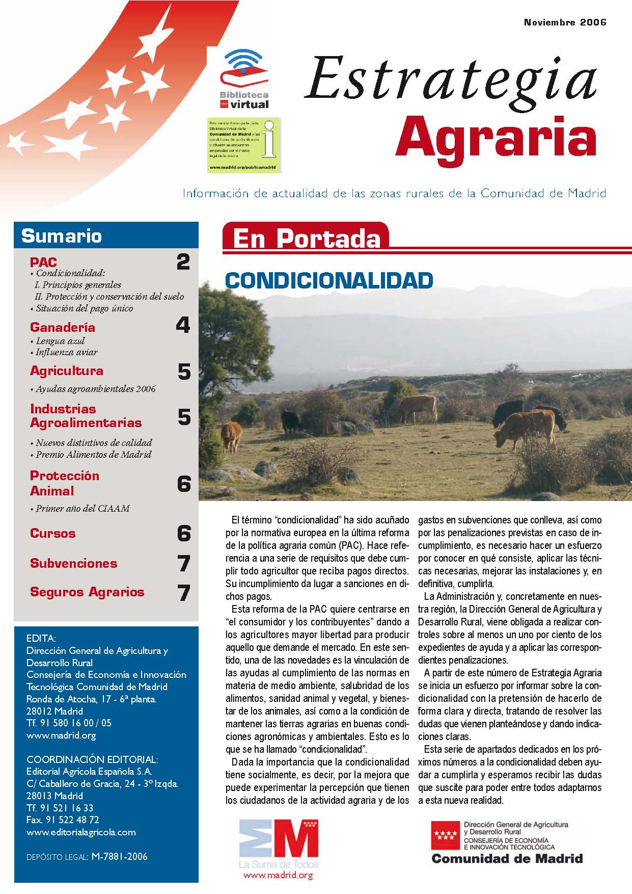 Portada de Revista de Estrategia Agraria Noviembre 2006