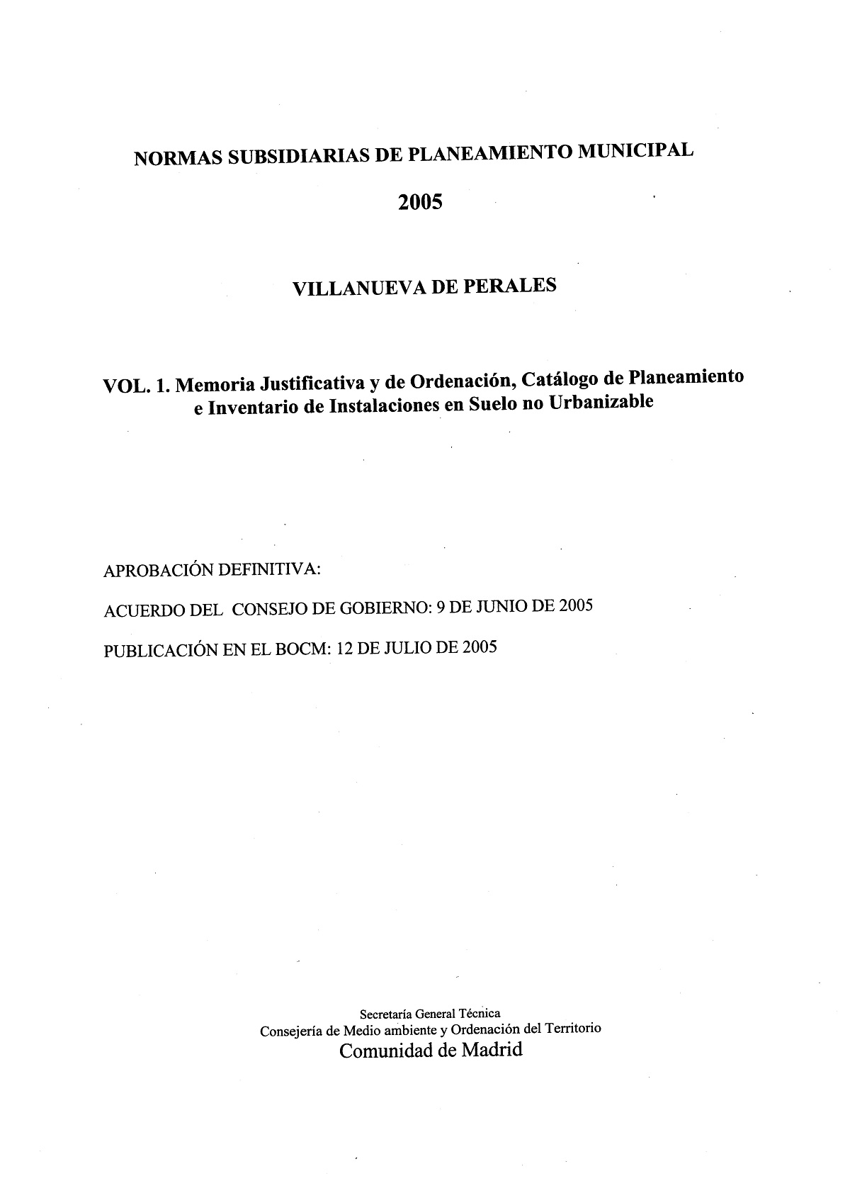 Portada de Normas Subsidiarias de Villanueva de Perales (CD-ROM) 2005
