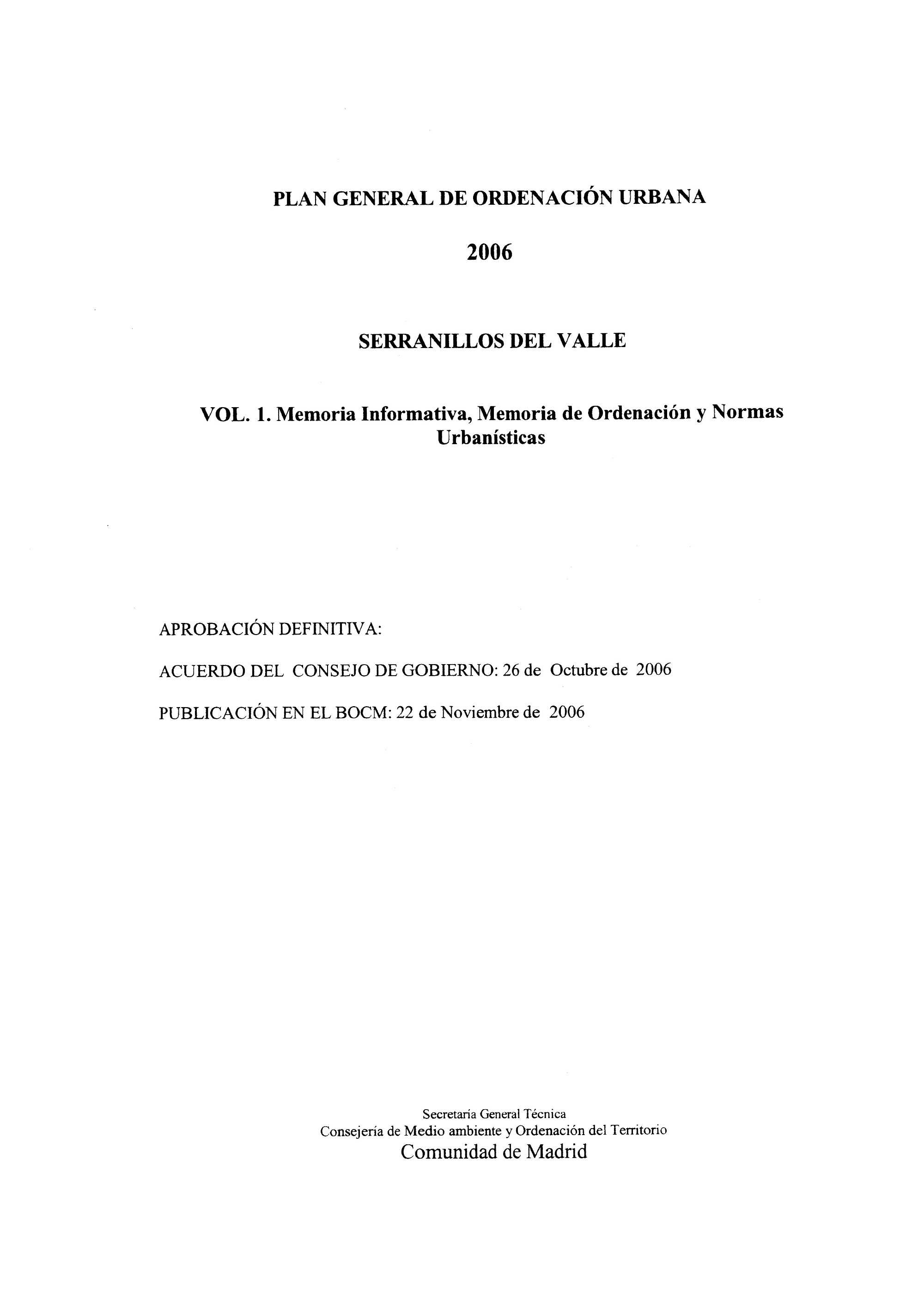 Portada de Plan General de Ordenación Urbana de Serranillos del Valle (CD-ROM) 2006