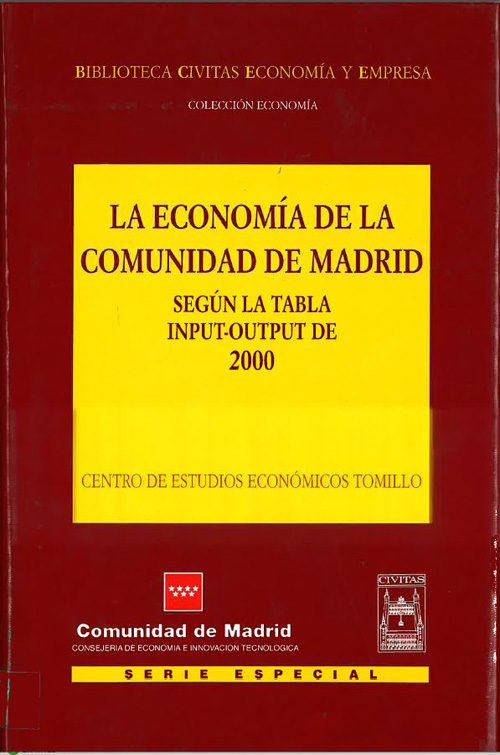 Portada de Economía de la Comunidad de Madrid según la tabla input - output de 2000, La