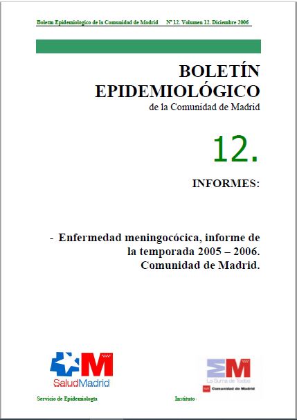 Portada de Boletín epidemiológico. Número 12, Volumen 12. diciembre 2006 