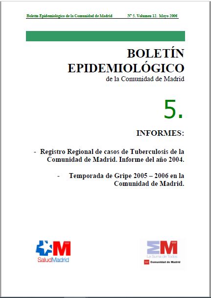 Portada de Boletín epidemiológico. Número 5, Volumen 12. Mayo 2006 