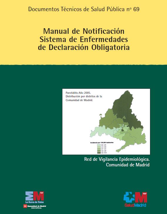 Portada de Manual de notificación. Sistema de enfermedades de declaración obligatoria red de vigilancia epidemiológica, Comunidad de Madrid