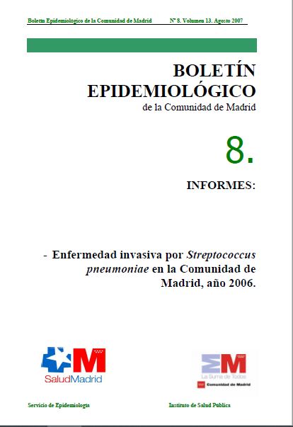 Portada de Boletín epidemiológico. Número 8, Volumen 13. Agosto 2007 