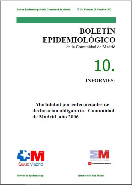 Portada de Boletín epidemiológico. Número 10, Volumen 13. Octubre 2007 