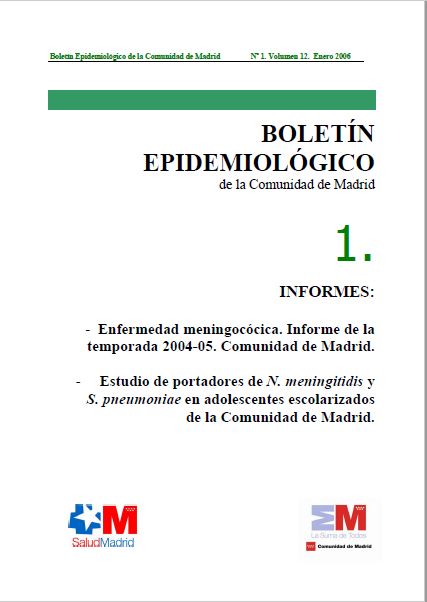 Portada de Boletín epidemiológico. Número 1, Volumen 12. Enero 2006 