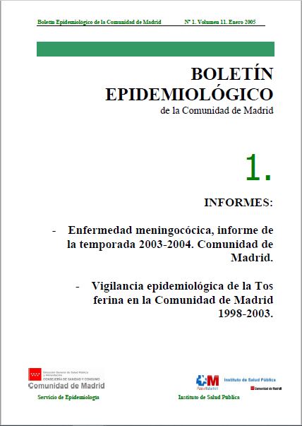 Portada de Boletín epidemiológico. Número 1, Volumen 11. Enero 2005 