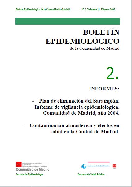 Portada de Boletín epidemiológico. Número 2, Volumen 11. Febrero 2005 