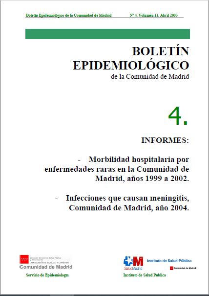 Portada de Boletín epidemiológico. Número 4, Volumen 11. Abril 2005