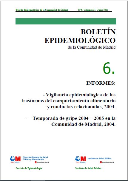 Portada de Boletín epidemiológico. Número 6, Volumen 11. Junio 2005 