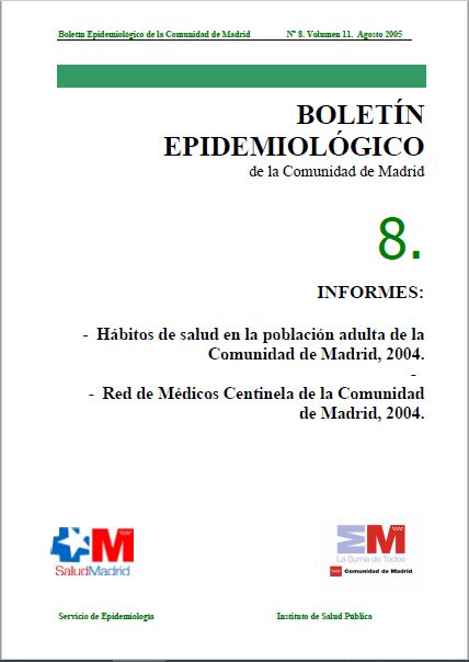 Portada de Boletín epidemiológico. Número 8, Volumen 11. Agosto 2005 