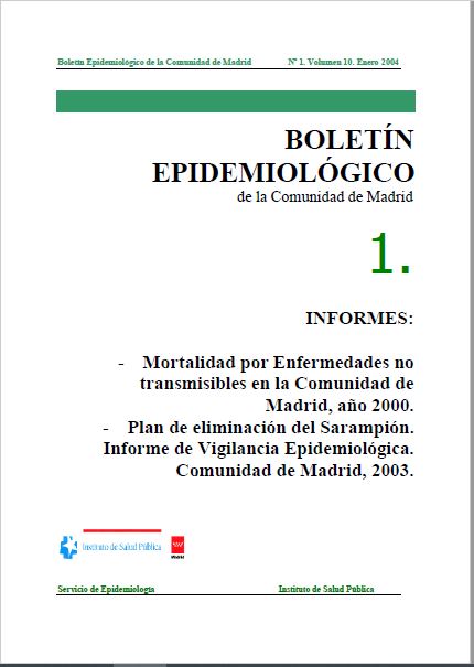 Portada de Boletín epidemiológico. Número 1, Volumen 10. Enero 2004
