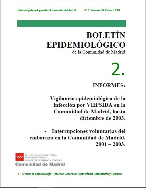 Portada de Boletín epidemiológico. Número 2, Volumen 10. Febrero 2004
