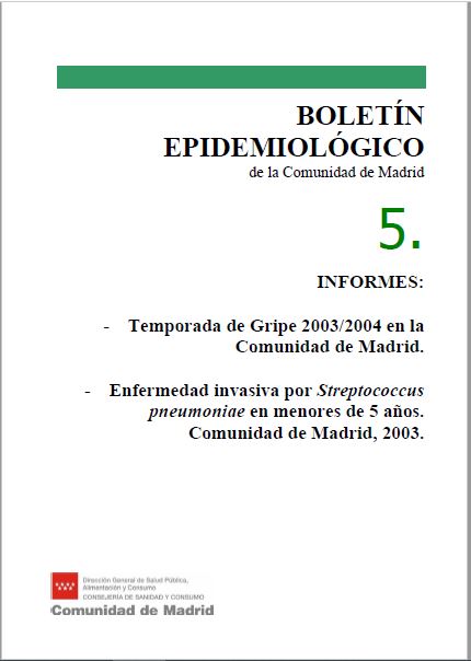 Portada de Boletín epidemiológico. Número 5, Volumen 10. Mayo 2004 