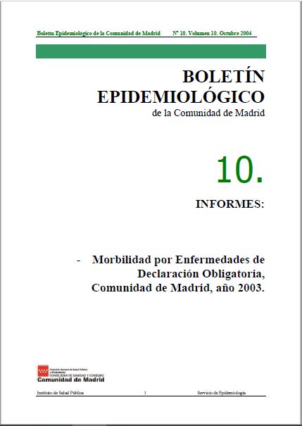 Portada de Boletín epidemiológico. Número 10, Volumen 10. Octubre 2004 