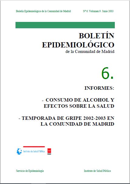 Portada de Boletín epidemiológico. Número 6. Volumen 9. Junio 2003