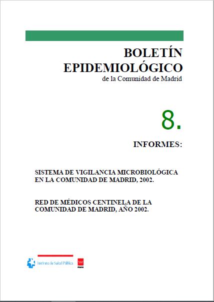 Portada de Boletín epidemiológico. Número 8. Volumen 9. Agosto 2003