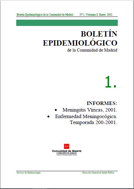 Portada de Boletín epidemiológico. Número 1. Volumen 8. Enero 2002 
