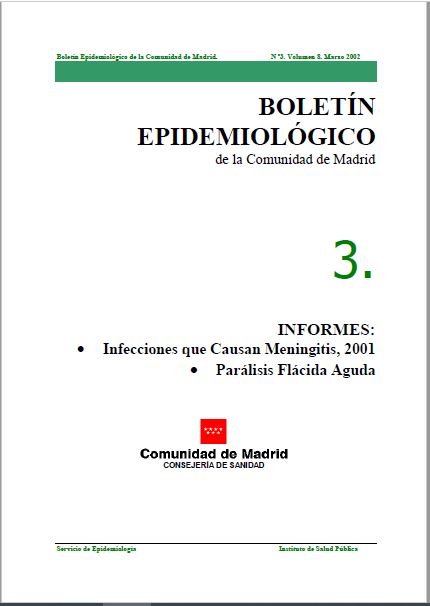 Portada de Boletín epidemiológico. Número 3. Volumen 8. Marzo 2002 