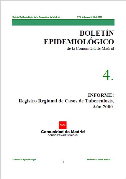 Portada de Boletín epidemiológico. Número 4. Volumen 8. Abril 2002