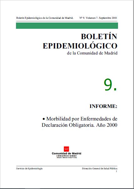 Portada de Boletín epidemiológico. Número 9. Volumen 7. Septiembre 2001