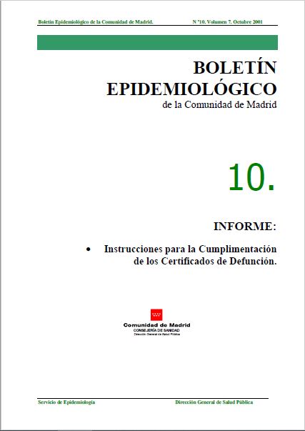 Portada de Boletín epidemiológico. Número 10. Volumen 7. Octubre 2001