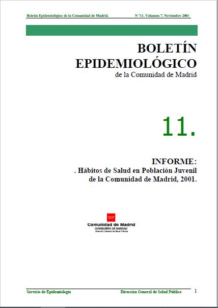 Portada de Boletín epidemiológico. Número 11. Volumen 7. Noviembre 2001 