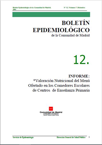 Portada de Boletín epidemiológico. Número 12. Volumen 7. Diciembre 2001