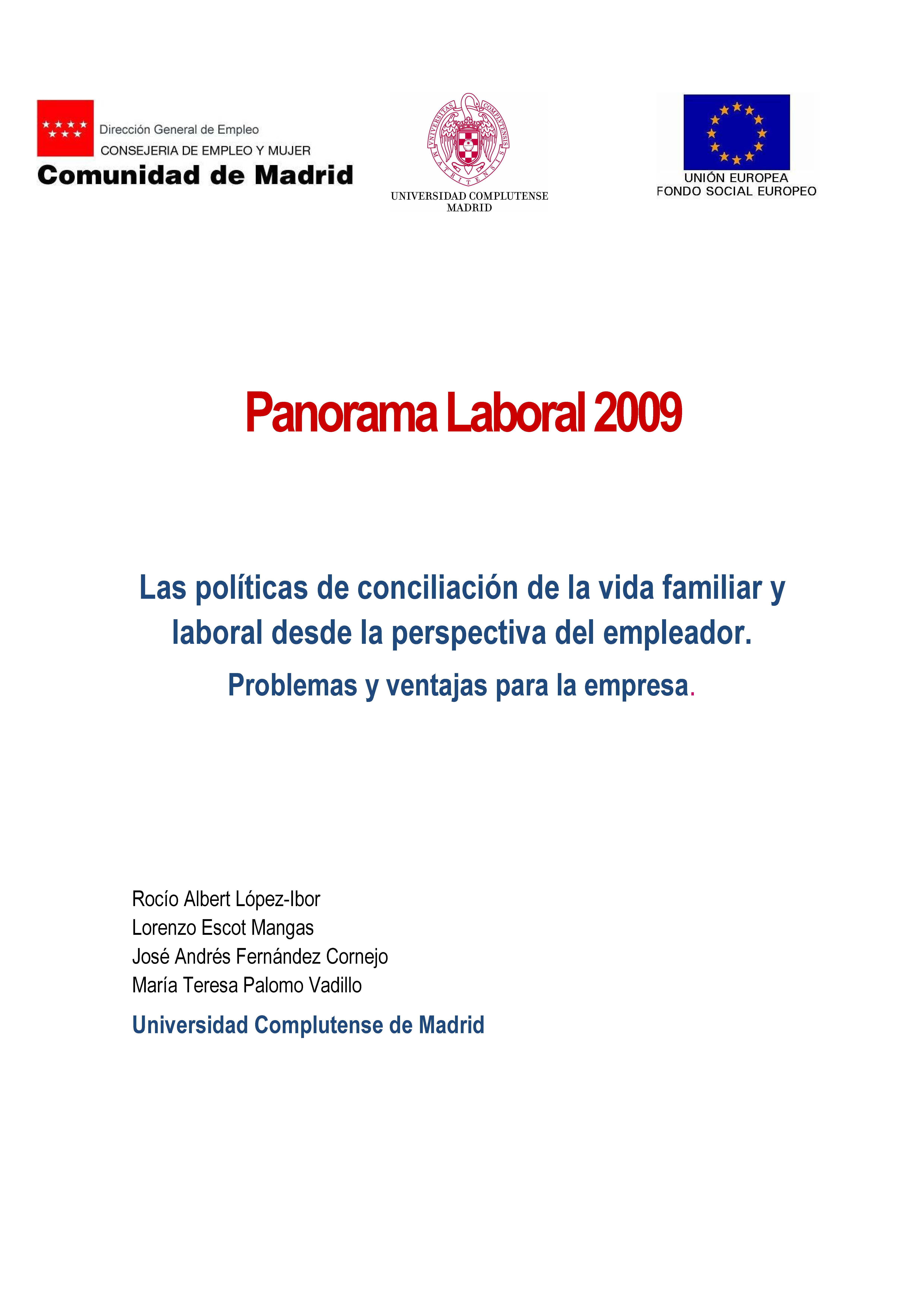 Portada de Panorama Laboral 2009. Las políticas de conciliación de la vida familiar y laboral desde la perspectiva del empleador. Problemas y ventajas para la empresa.