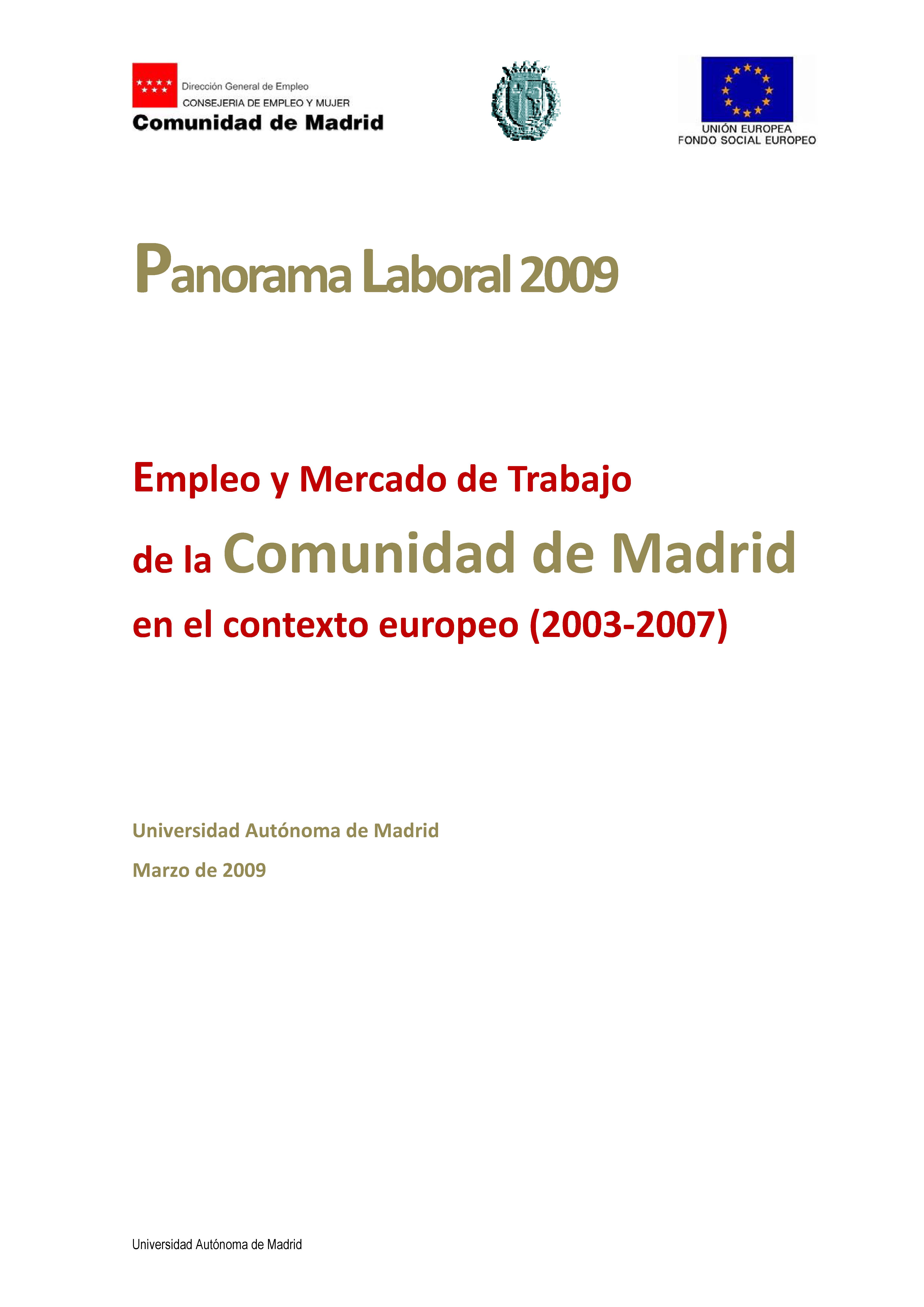 Portada de Panorama Laboral 2009. Mercado de trabajo en la Comunidad de Madrid una perspectiva europea, El
