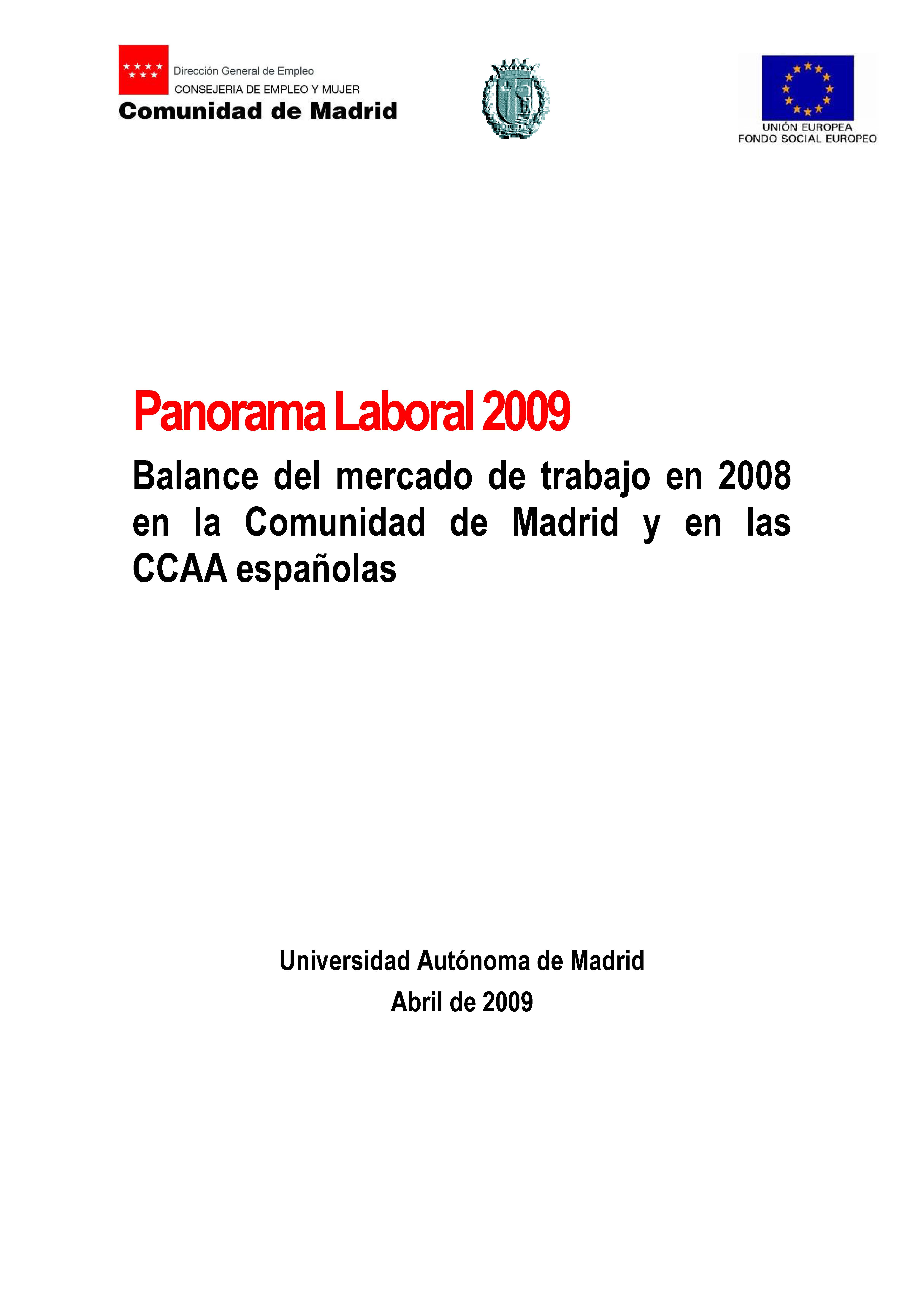 Portada de Panorama Laboral 2009. Balance del mercado de trabajo en 2008 en la Comunidad de Madrid y en las CCAA españolas