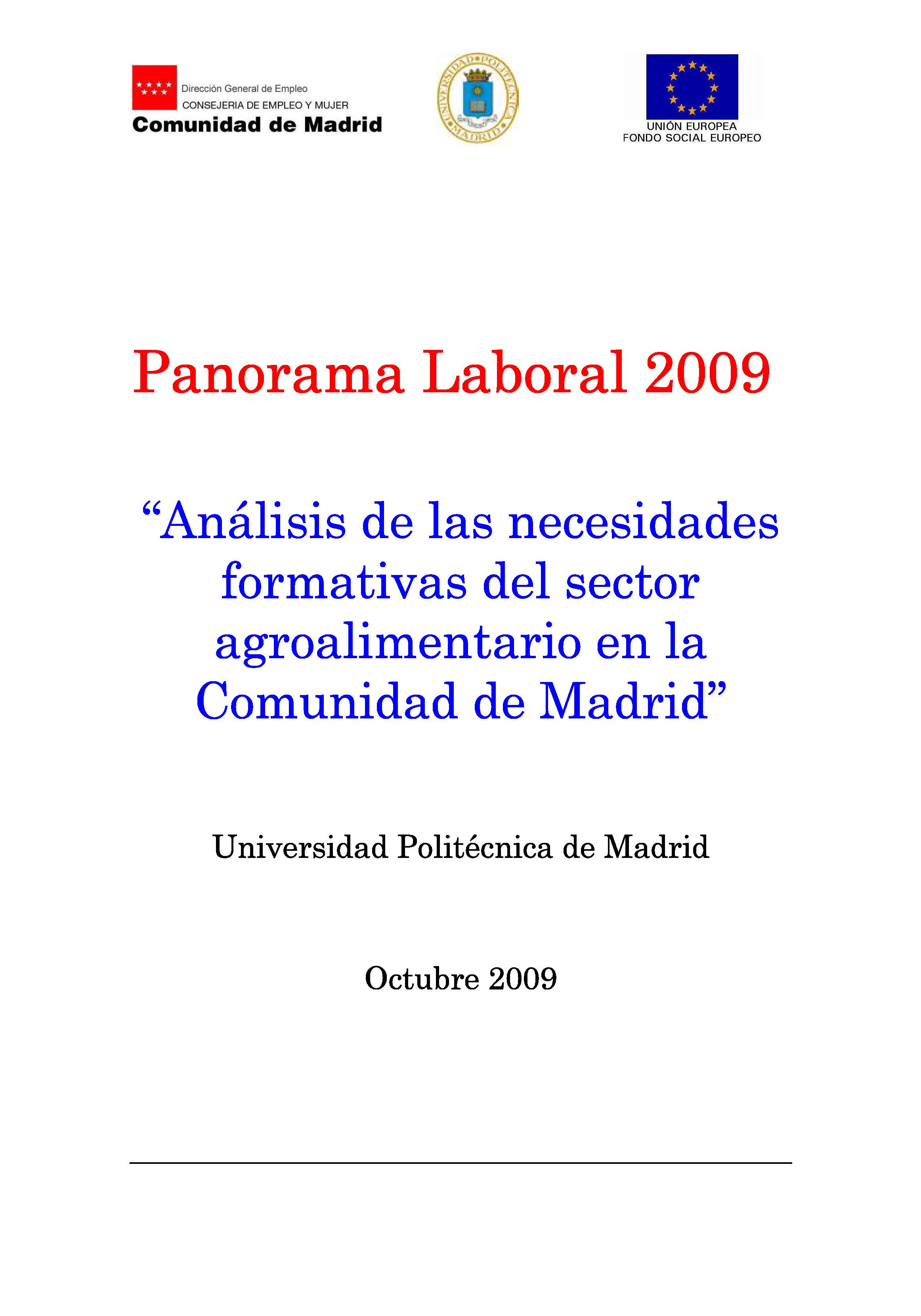 Portada de Panorama Laboral 2009. Análisis de las necesidades formativas del sector agroalimentario en la Comunidad de Madrid