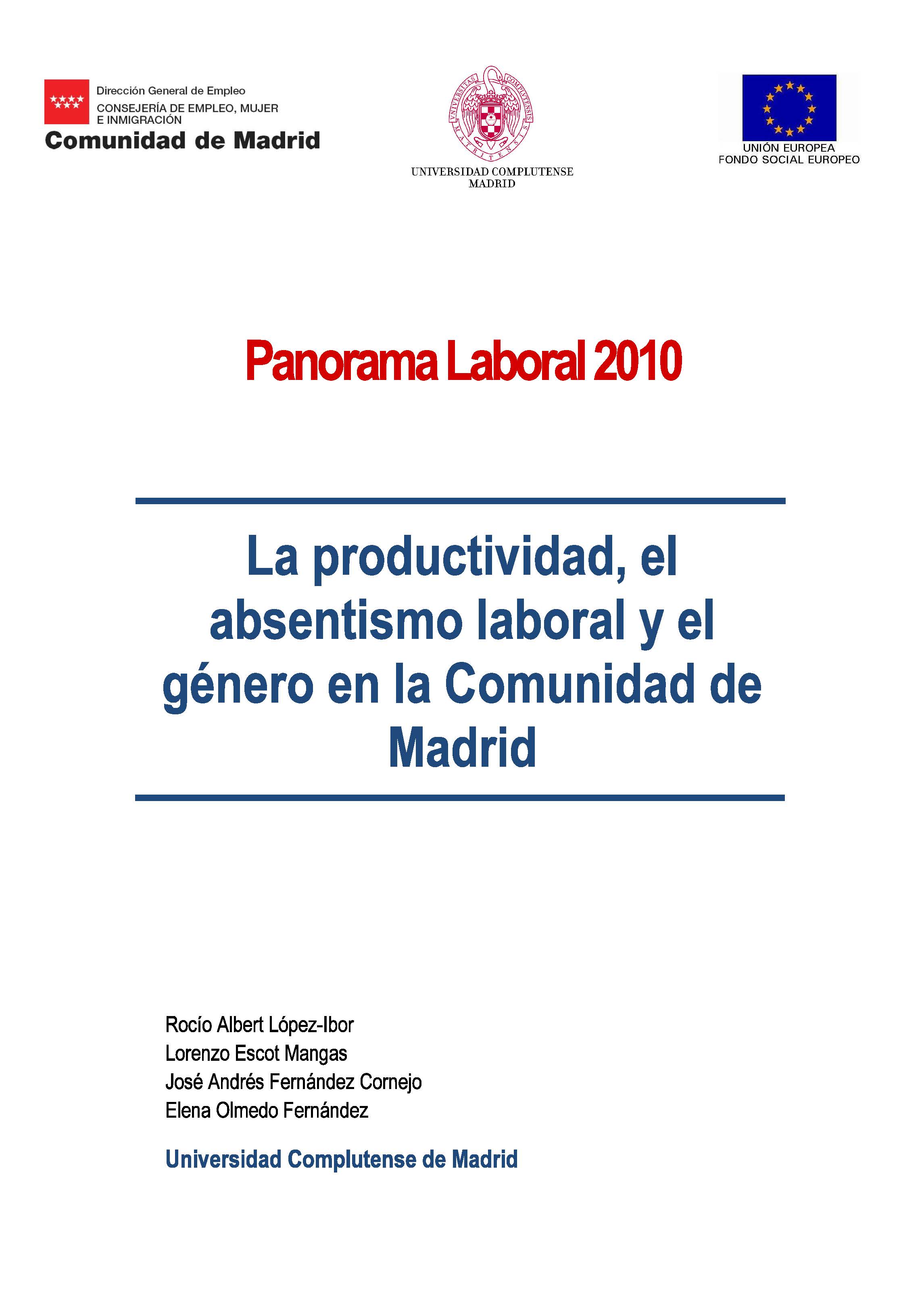 Portada de Panorama Laboral 2010. Productividad empresarial, absentismo laboral y género en la Comunidad de Madrid, La