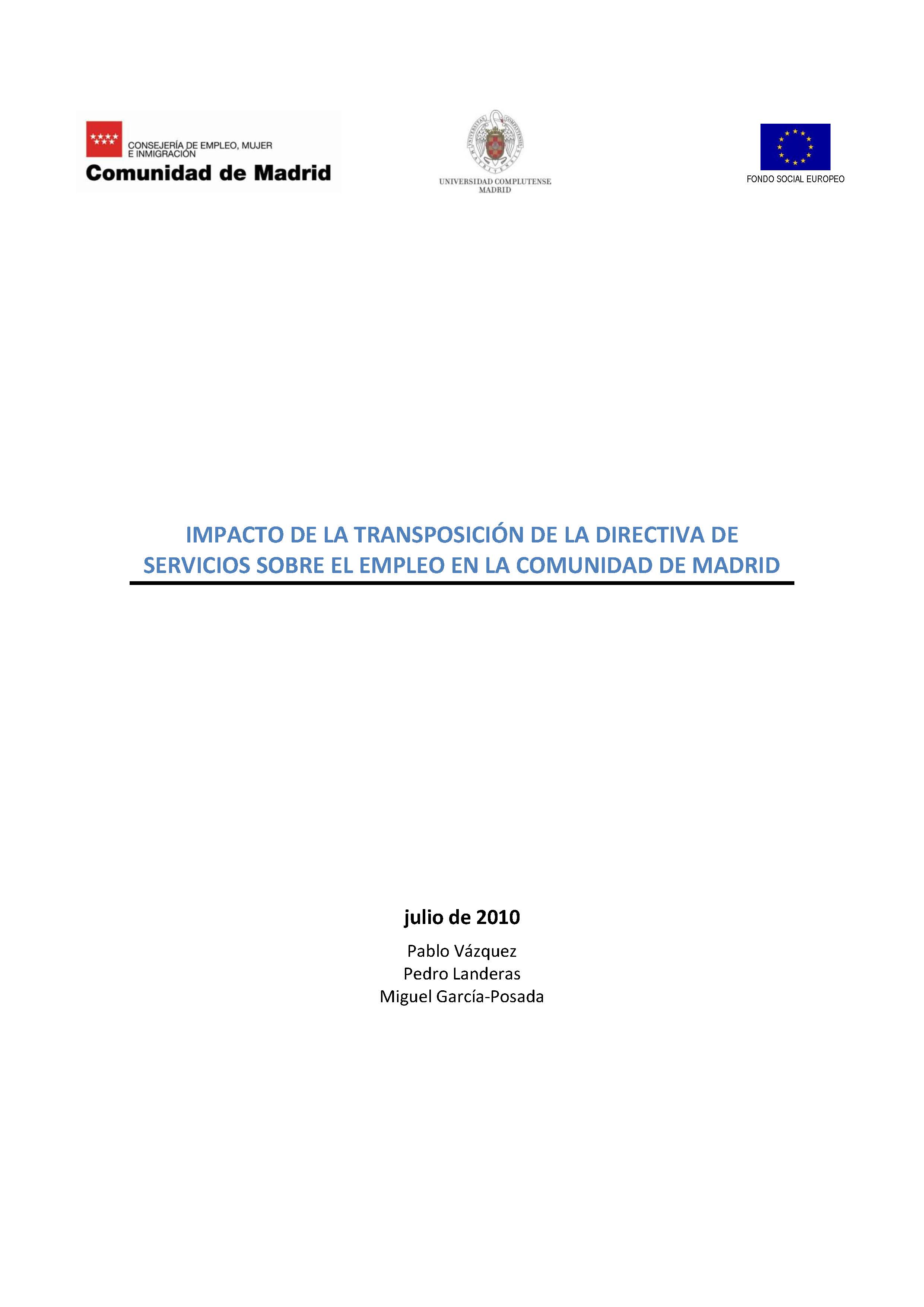 Portada de Panorama Laboral 2010. Impacto de la transposición de la Directiva de servicios sobre el empleo en la Comunidad de Madrid