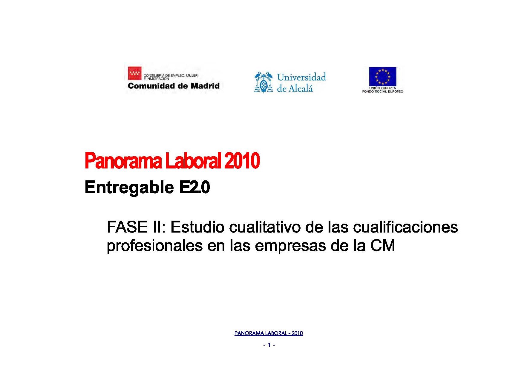 Portada de Panorama Laboral 2010. Estudio cualitativo de las cualificaciones profesionales en las empresas de la Comunidad de Madrid 2010