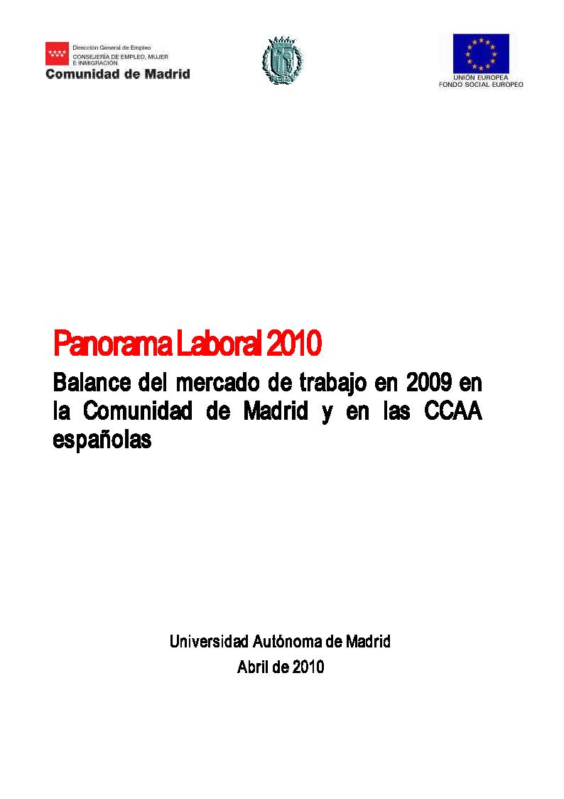 Portada de Panorama Laboral 2010. Balance del mercado de trabajo en 2009 en la Comunidad de Madrid y en las CCAA españolas