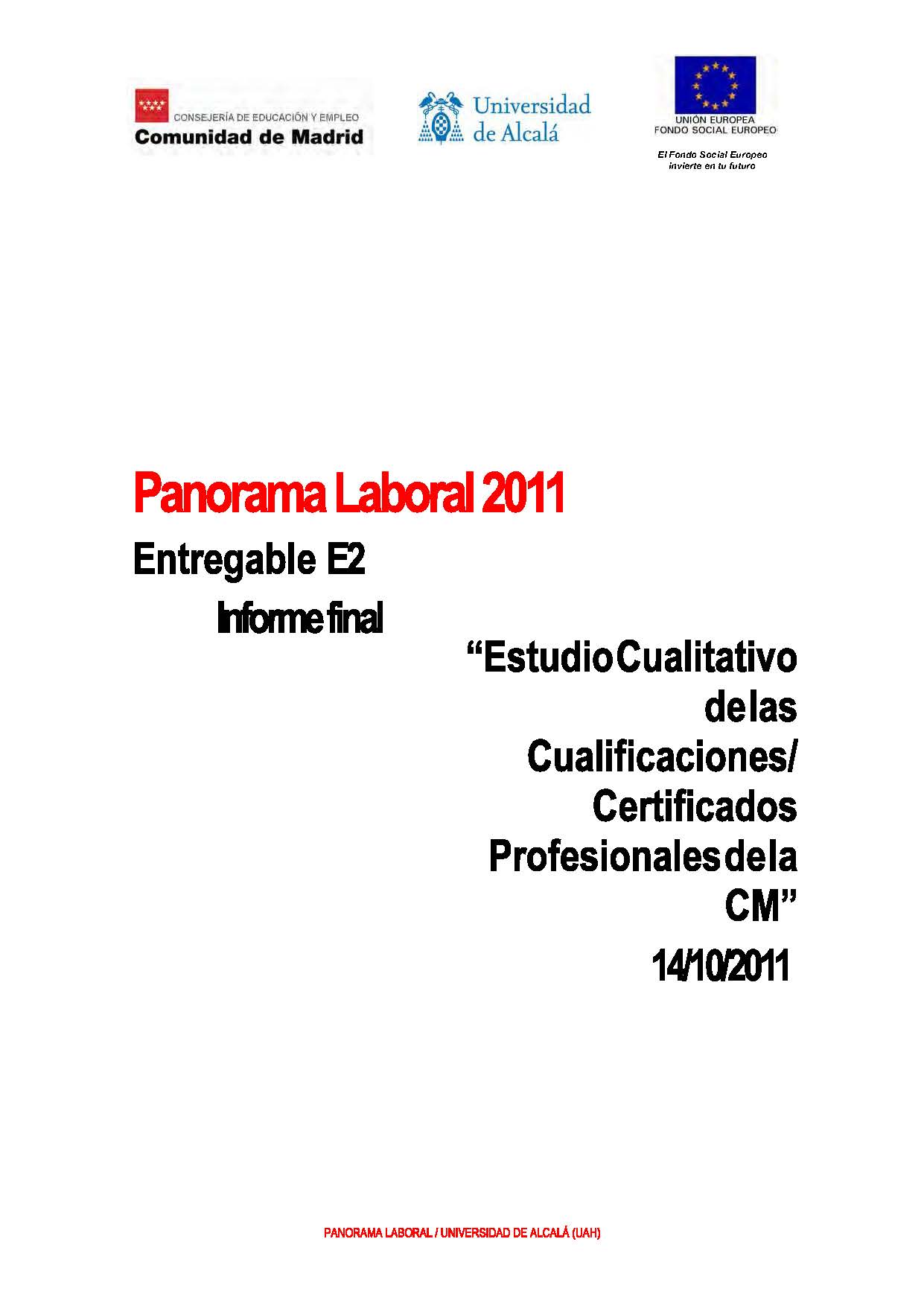 Portada de Panorama Laboral 2011. Estudio cualitativo de las cualificaciones profesionales