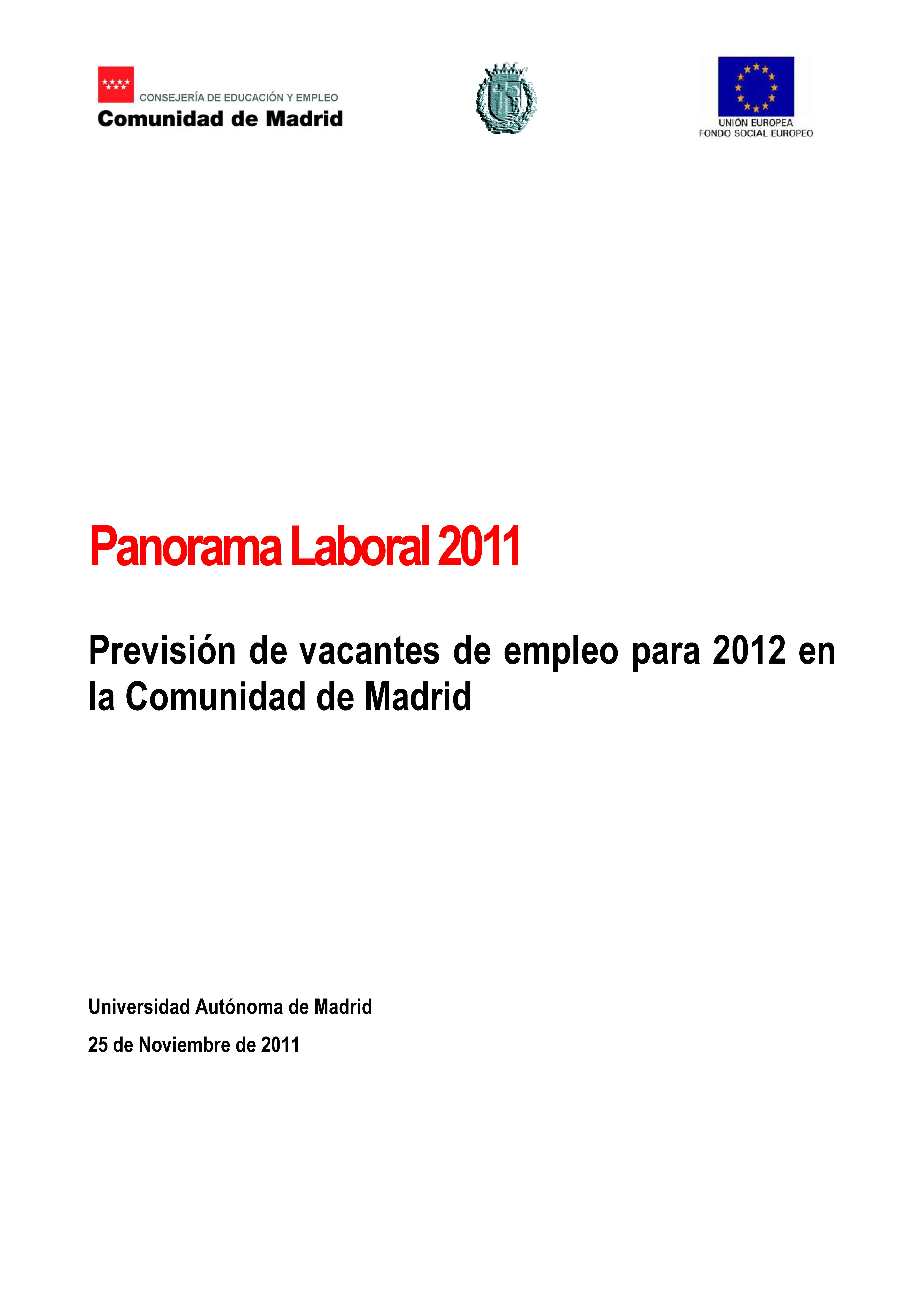 Portada de Panorama Laboral 2011. Previsiones y perspectivas de empleo 2012 en la Comunidad de Madrid