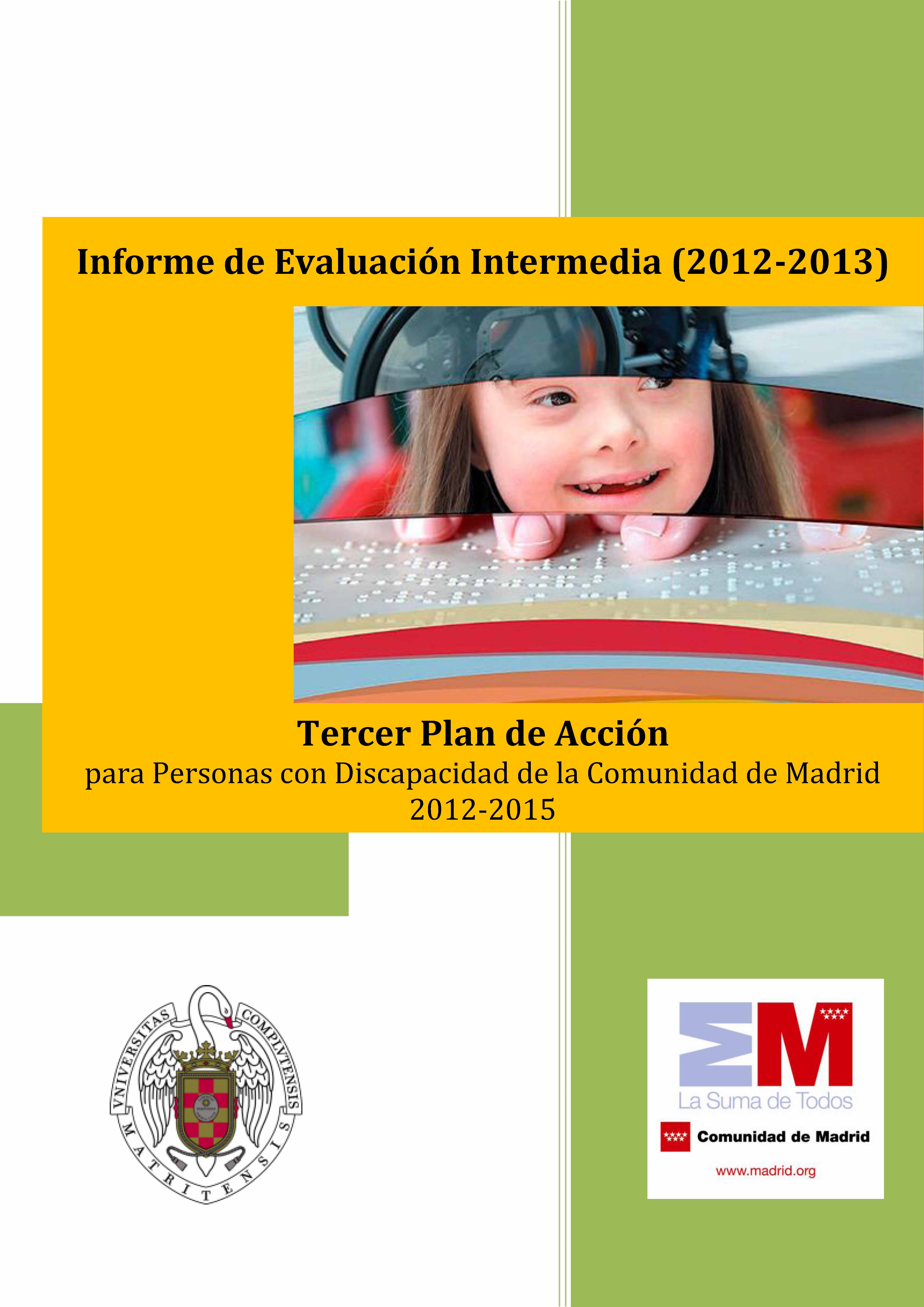 Portada de Informe de Evaluación Intermedia (2012-2013).Tercer Plan de Acción para Personas con Discapacidad de la Comunidad de Madrid 2012-2015