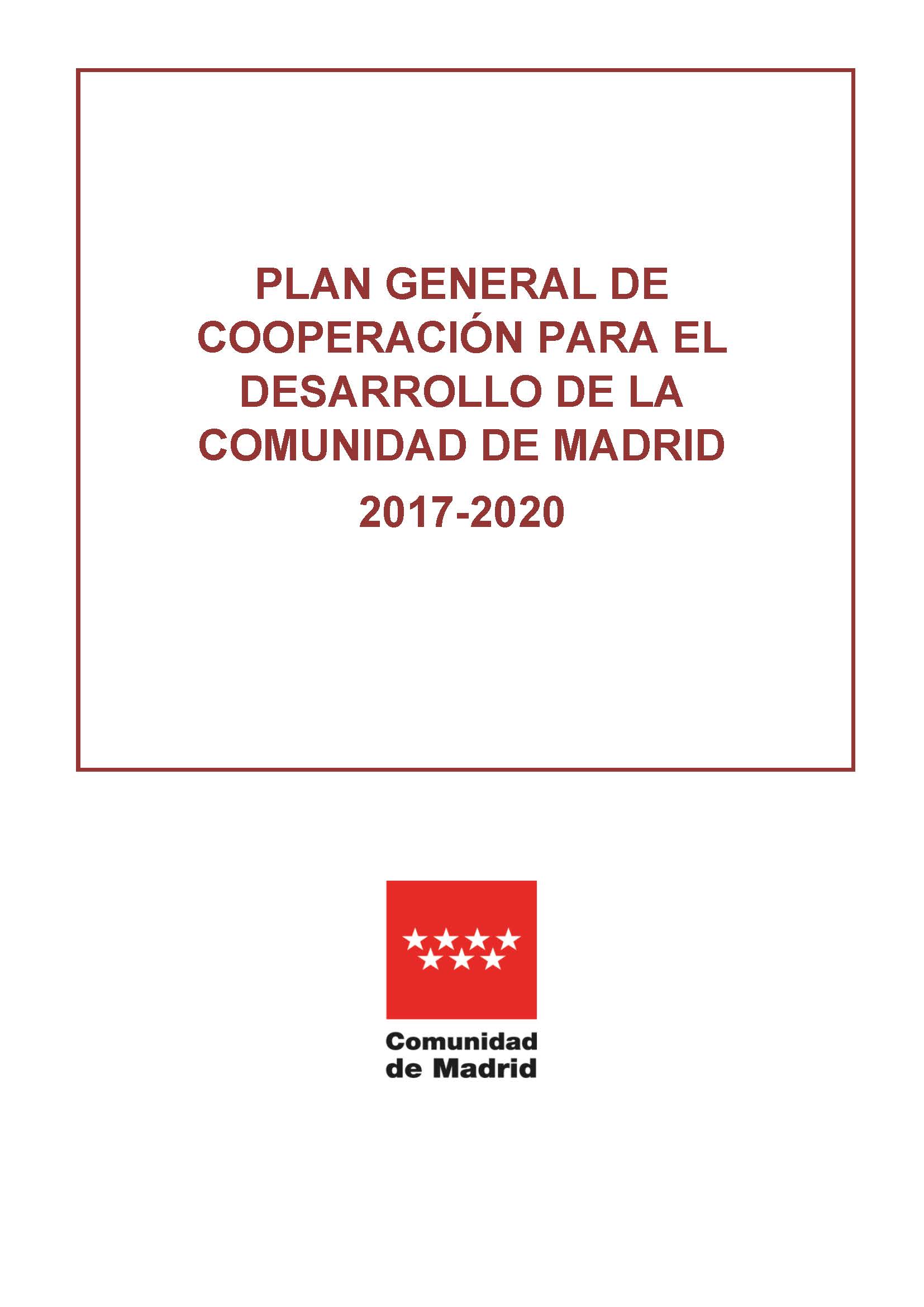 Portada de Plan General de Cooperación para el  Desarrollo Comunidad de Madrid 2017-2020
