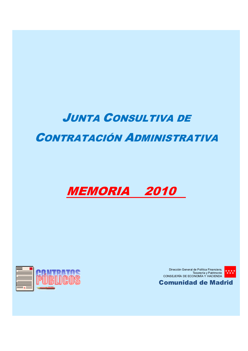 Portada de Junta Consultiva de Contratación Administrativa. Memoria 2010