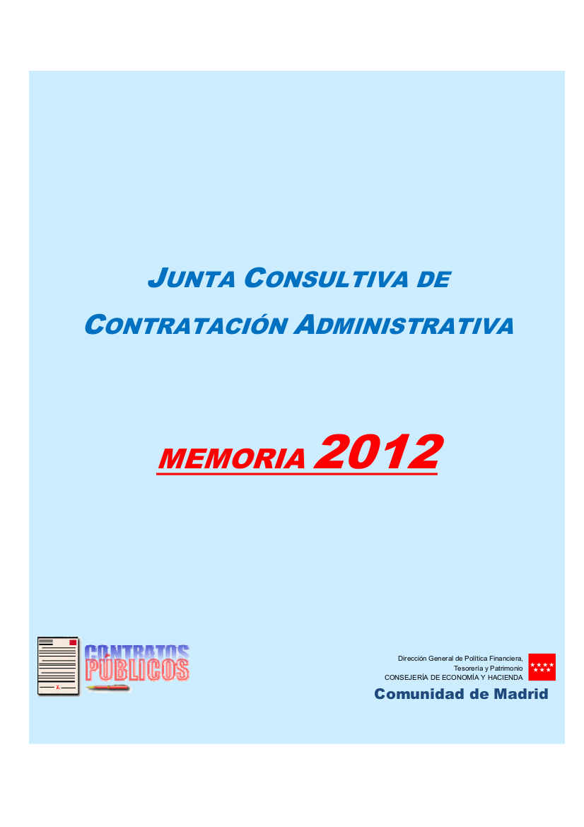 Portada de Junta Consultiva de Contratación Administrativa. Memoria 2012