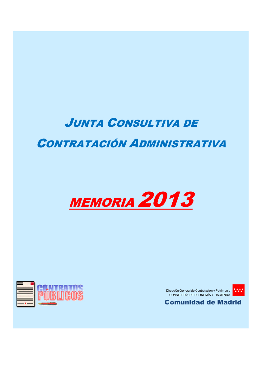 Portada de Junta Consultiva de Contratación Administrativa. Memoria 2013