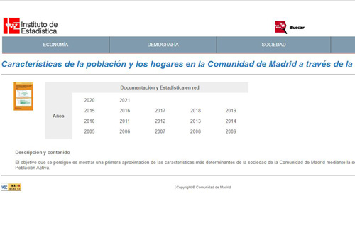 Portada de Características de la población y los hogares en la Comunidad de Madrid a través de la Encuesta de Población Activa (Publicación periódica)