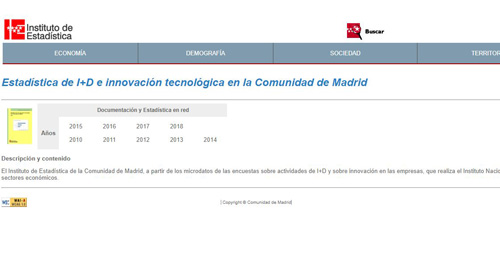 Portada de Estadística de I+D e innovación tecnológica en la Comunidad de Madrid (Publicación periódica)