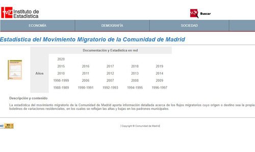 Portada de Estadística del movimiento migratorio de la Comunidad de Madrid (Publicación periódica)