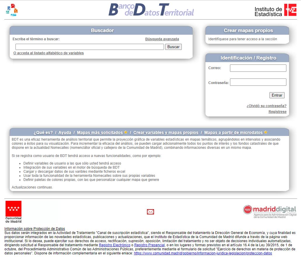 Portada de BDT. Banco de Datos Territorial