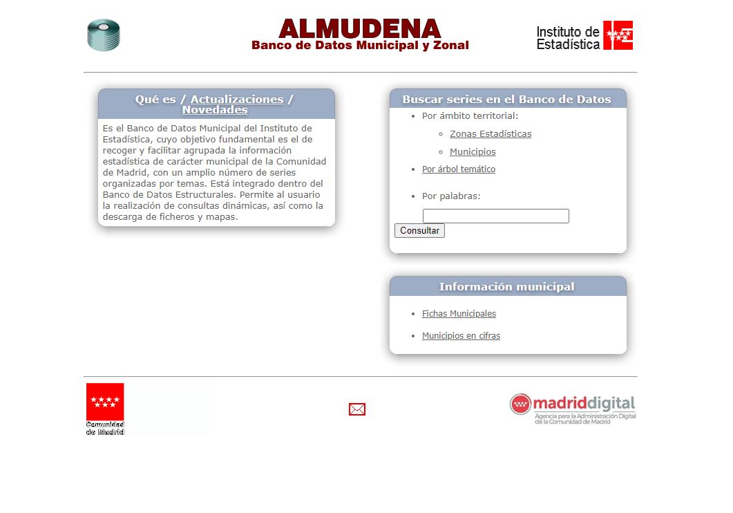 Portada de ALMUDENA. Banco de Datos Municipal y Zonal