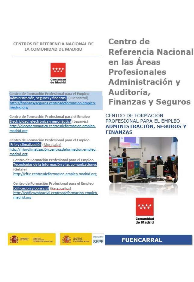 Portada de Centro de Referencia Nacional en el Área Profesional Administración y Auditoría y en el Área Profesional Finanzas y Seguros (Madrid-Fuencarral)